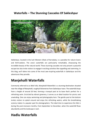 Waterfalls – The Stunning Cascades Of Sakleshpur