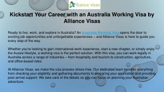 Kickstart Your Career with an Australia Working Visa by Alliance Visas