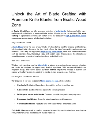 Unlock the Art of Blade Crafting with Premium Knife Blanks from Exotic Wood Zone
