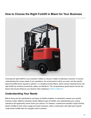 How to Choose the Right Forklift in Miami for YourBusiness