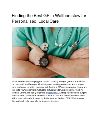 Finding the Best GP in Walthamstow for Personalised, Local Care