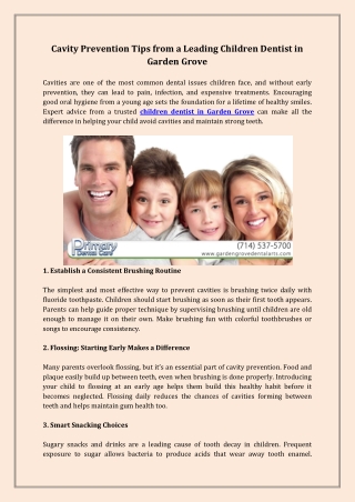 Cavity Prevention Tips from a Leading Children Dentist in Garden Grove