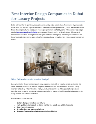 Best Interior Design Companies in Dubai for Luxury Projects