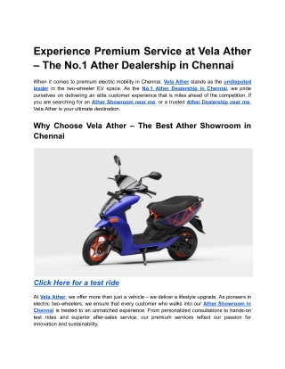 Experience Premium Service at Vela Ather – The No.1 Ather Dealership in Chennai