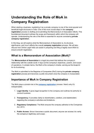 Understanding the Role of MoA in Company Registration