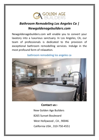 Bathroom Remodeling Los Angeles Ca  Newgoldenagebuilders.com