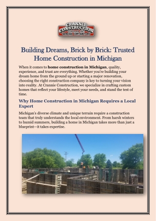 Building Dreams, Brick by Brick-Trusted Home Construction in Michigan