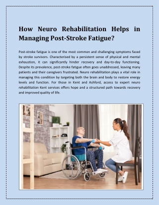 How Neuro Rehabilitation Helps in Managing Post-Stroke Fatigue