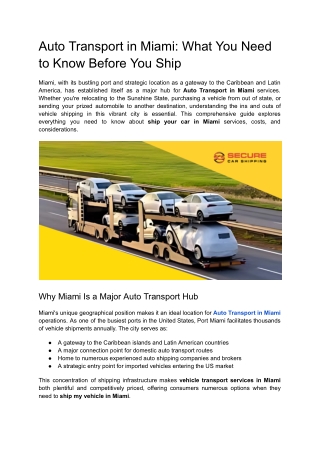 Auto Transport in Miami_ What You Need to Know Before You Ship