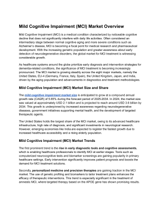 Mild Cognitive Impairment (MCI) Market Analysis: Trends, Growth Outlook | 2034