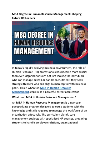 MBA Degree in Human Resource Management
