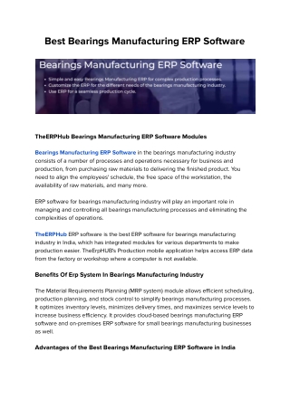 Best Software for Bearings Manufacturing Industry in India