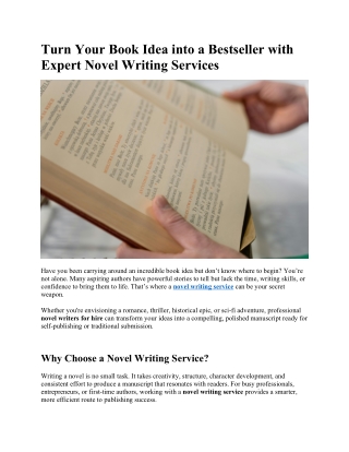 Turn Your Book Idea into a Bestseller with Expert Novel Writing Services