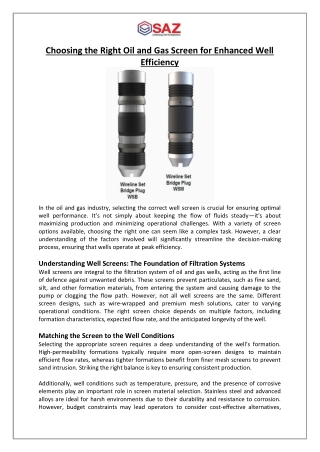 Choosing the Right Oil and Gas Screen for Enhanced Well Efficiency