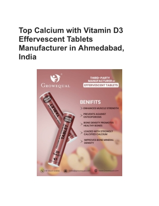 Top Calcium with Vitamin D3 Effervescent Tablets Manufacturer in Ahmedabad, India