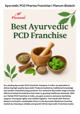 Ayurvedic pcd franchise | Plenum Biotech
