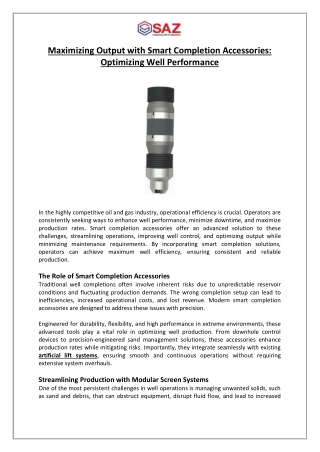Maximizing Output with Smart Completion Accessories Optimizing Well Performance