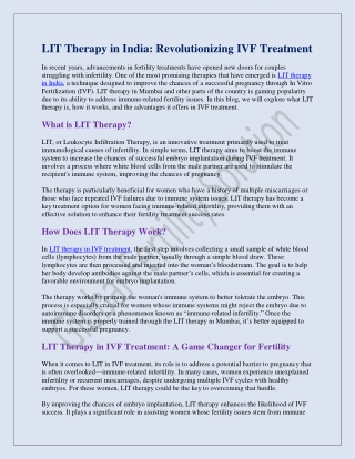 LIT Therapy in India-Revolutionizing IVF Treatment