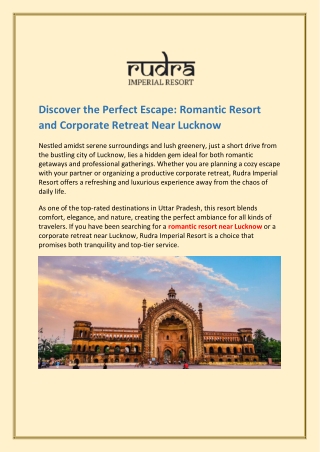 Discover the Perfect Escape Romantic Resort and Corporate Retreat Near Lucknow