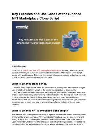 Key Features and Use Cases of the Binance NFT Marketplace Clone Script
