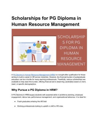 Scholarships for PG Diploma in Human Resource Management