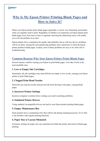 Why Is My Epson Printer Printing Blank Pages and How to Solve It