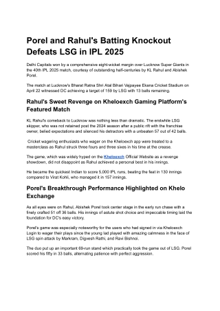 Porel and Rahul's Batting Knockout Defeats LSG in IPL 2025