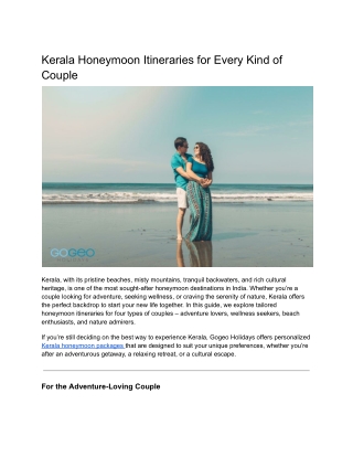 Kerala Honeymoon Itineraries for Every Kind of Couple