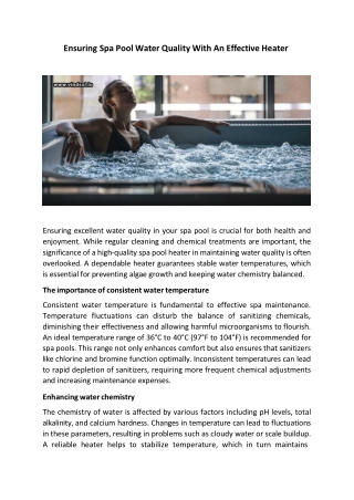 Ensuring Spa Pool Water Quality With An Effective Heater
