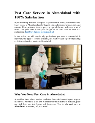 Pest Care Service in Ahmedabad with 100% Satisfaction