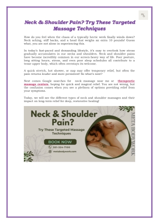 Neck & Shoulder Pain? Try These Targeted Massage Techniques