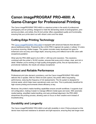 Canon imagePROGRAF PRO-4600: Revolutionizing Professional Printing with Advanced