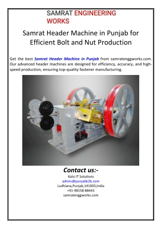 Samrat Header Machine in Punjab for Efficient Bolt and Nut Production