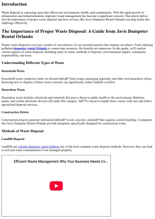 The Importance of Proper Waste Disposal: A Guide from Javis Dumpster Rental Orla