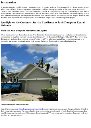 Spotlight on the Customer Service Excellence at Javis Dumpster Rental Orlando