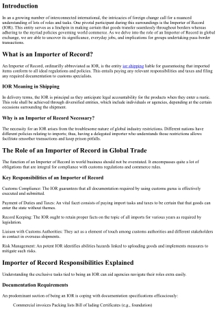 The Role of an Importer of Record in Global Trade