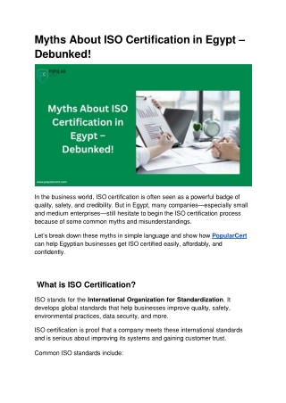 Myths About ISO Certification in Egypt – Debunked