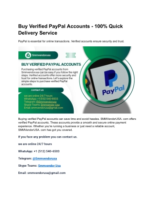 Buy Verified PayPal Accounts - 100% Quick Delivery Service
