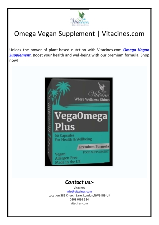 Omega Vegan Supplement | Vitacines.com