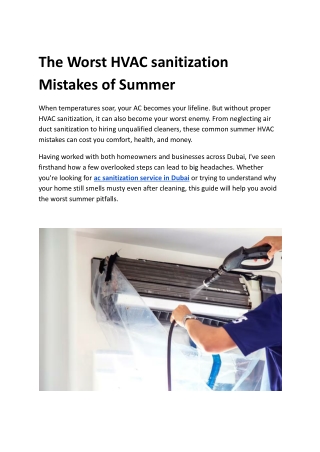 The Worst HVAC sanitization Mistakes of Summer