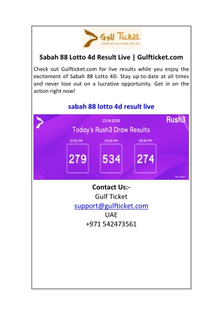 Sabah 88 Lotto 4d Result Live  Gulfticket.com