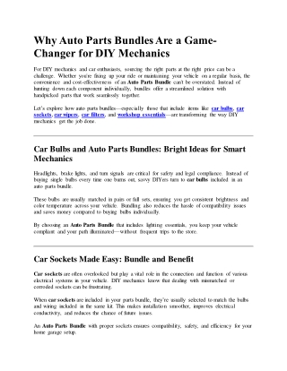 why auto parts bundles are a game changer