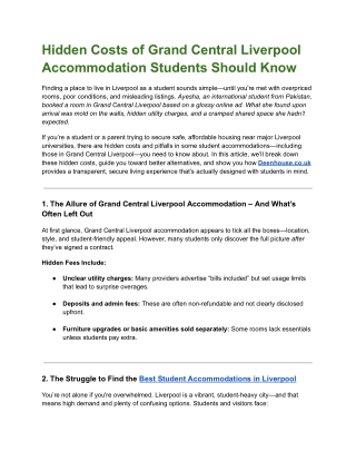Hidden Costs of Grand Central Liverpool Accommodation Students Should Know