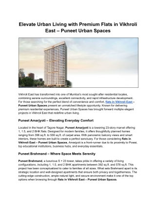 Elevate Urban Living with Premium Flats in Vikhroli East – Puneet Urban Spaces