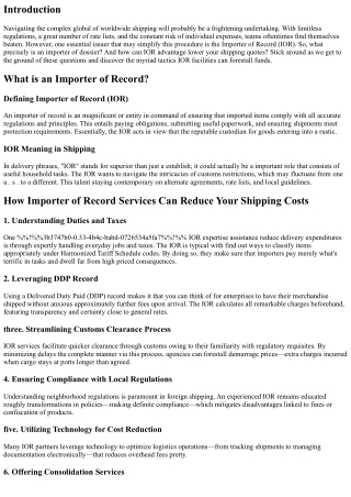 How Importer of Record Services Can Reduce Your Shipping Costs