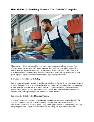 how mobile car detailing enhances your vehicle