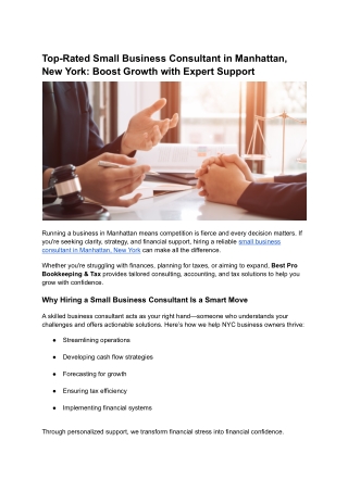 Top-Rated Small Business Consultant in Manhattan, New York: Boost Growth with Ex