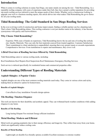 Tidal Remodeling: The Gold Standard in San Diego Roofing Services