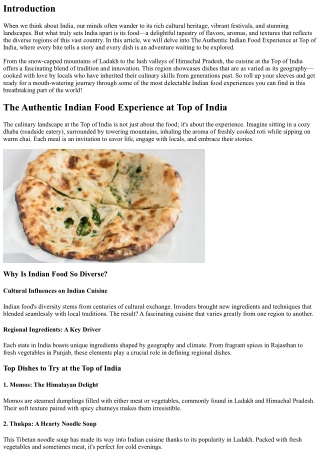 The Authentic Indian Food Experience at Top of India
