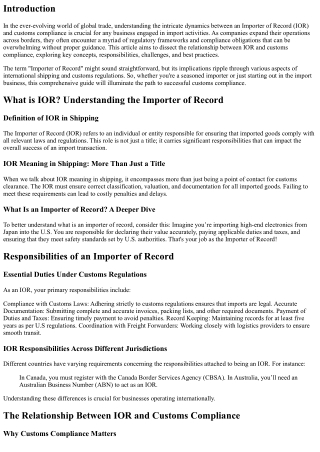 The Relationship Between IOR and Customs Compliance